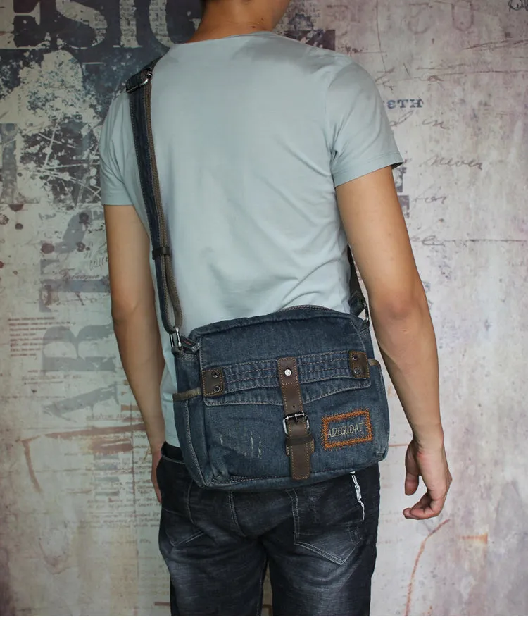 Black Denim Small Messenger Bags Denim Small Side Bag Vintage Small Crossbody Bag For Men