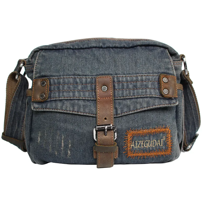 Black Denim Small Messenger Bags Denim Small Side Bag Vintage Small Crossbody Bag For Men