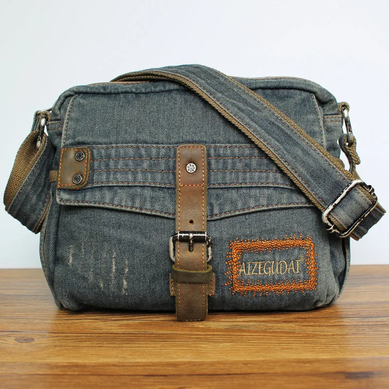 Black Denim Small Messenger Bags Denim Small Side Bag Vintage Small Crossbody Bag For Men