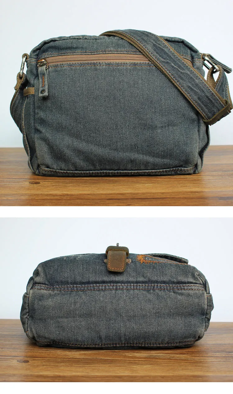 Black Denim Small Messenger Bags Denim Small Side Bag Vintage Small Crossbody Bag For Men