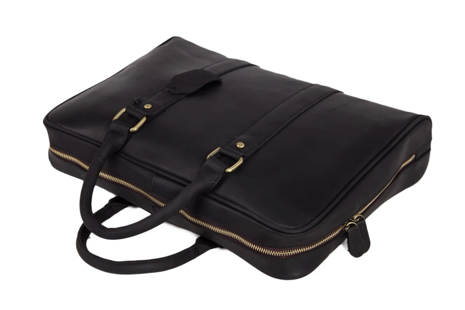 Black Genuine Leather Briefcase, Messenger Bag, Laptop Bag, Men's Handbag D007