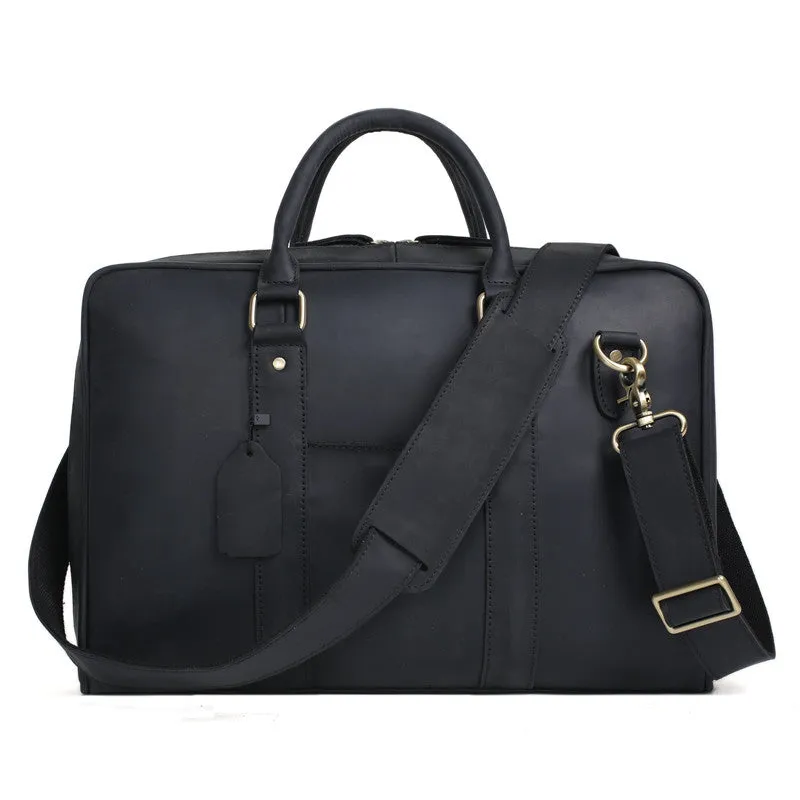 Black Genuine Leather Briefcase, Messenger Bag, Laptop Bag, Men's Handbag D007