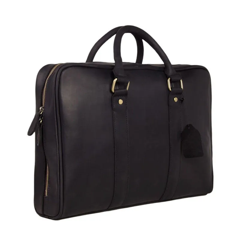Black Genuine Leather Briefcase, Messenger Bag, Laptop Bag, Men's Handbag D007