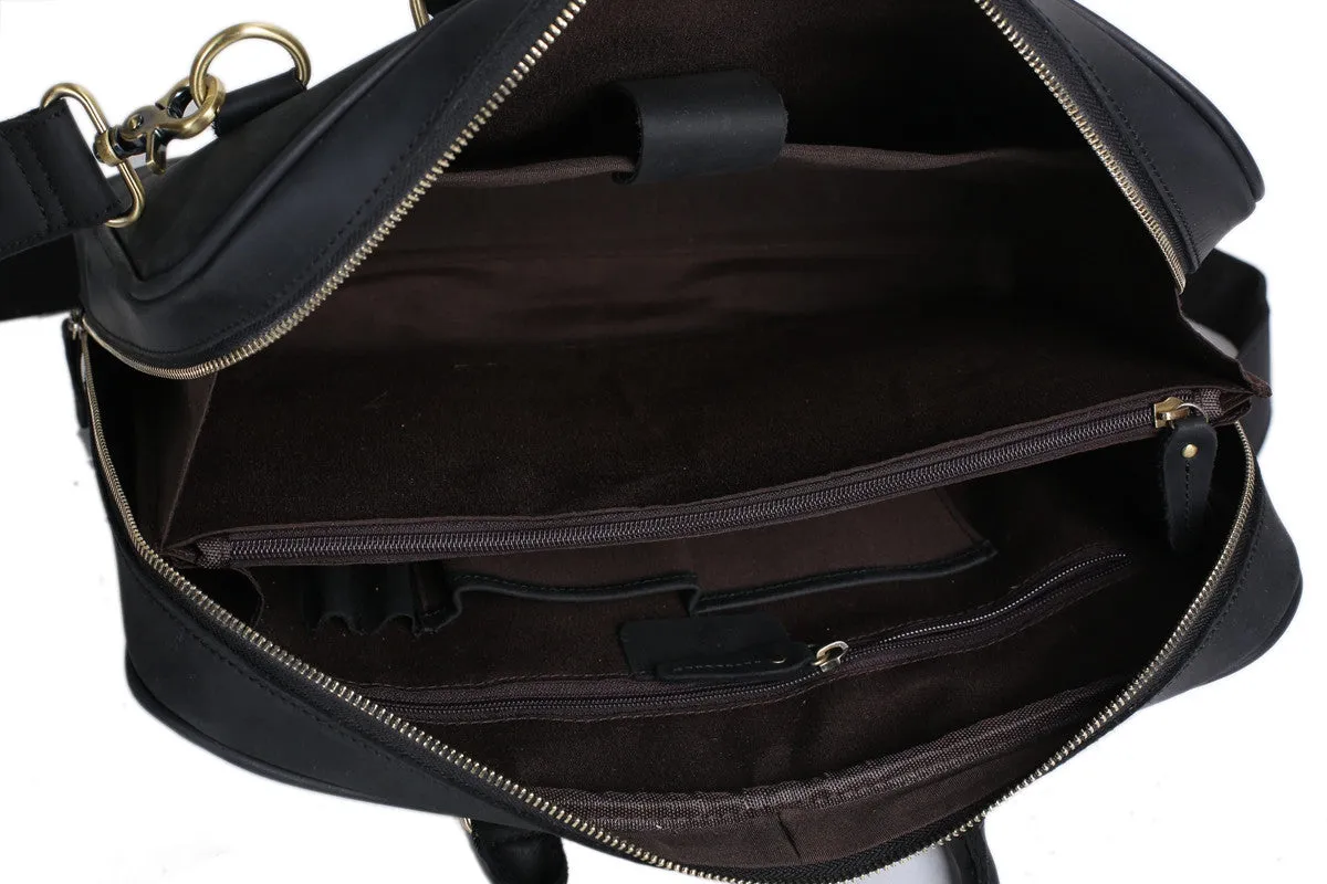 Black Genuine Leather Briefcase, Messenger Bag, Laptop Bag, Men's Handbag D007