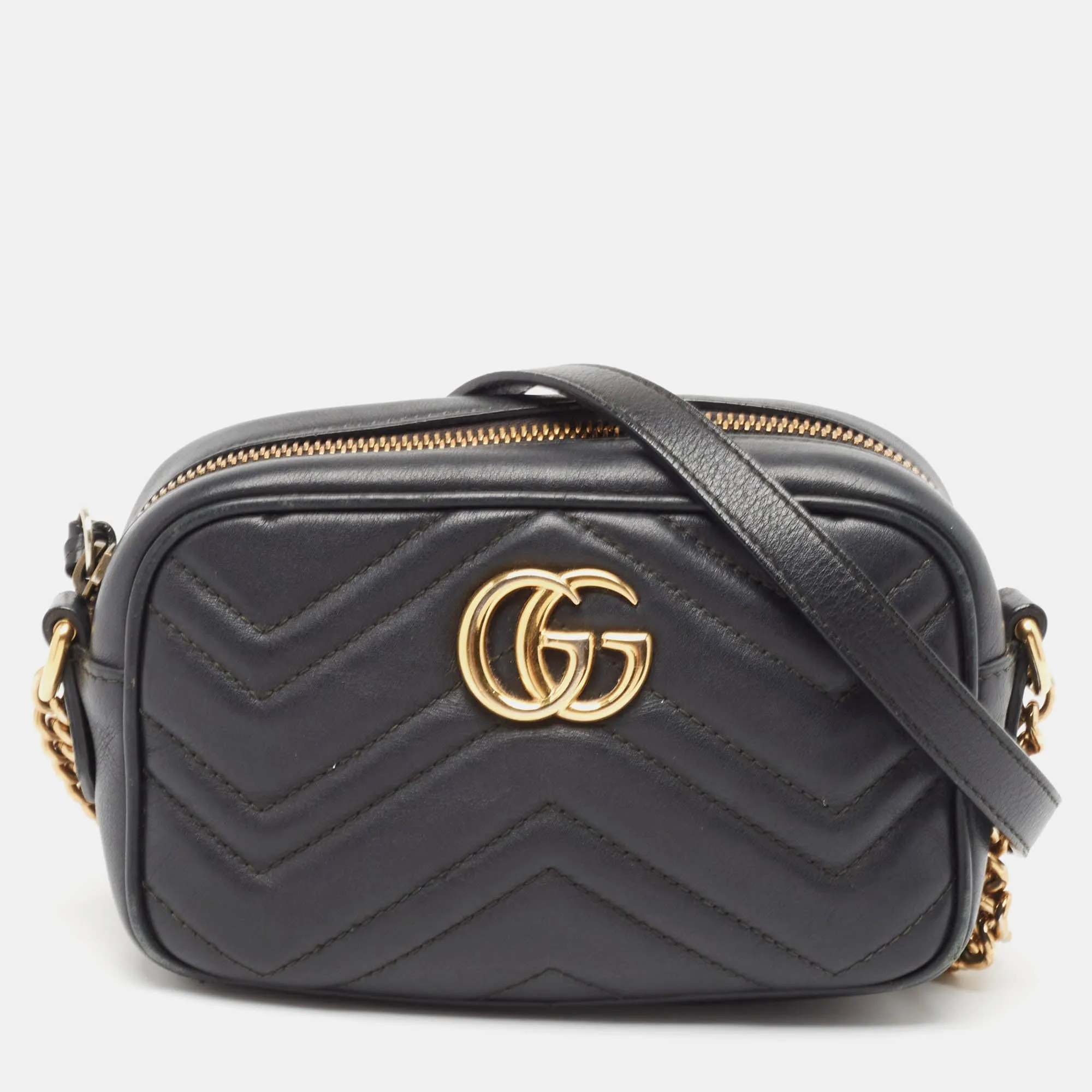Black Matelass&eacute; Leather Mini GG Marmont Crossbody Bag