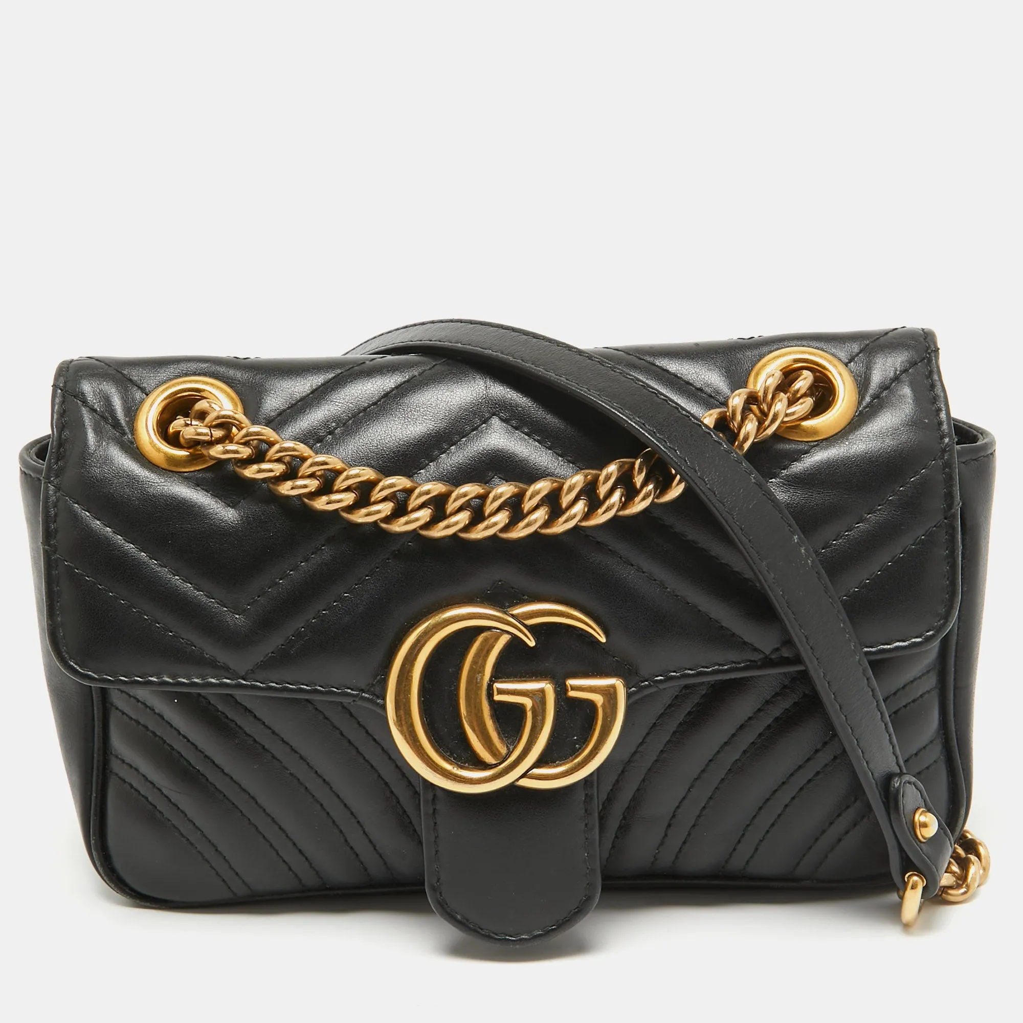 Black Matelass&eacute; Leather Mini GG Marmont Shoulder Bag
