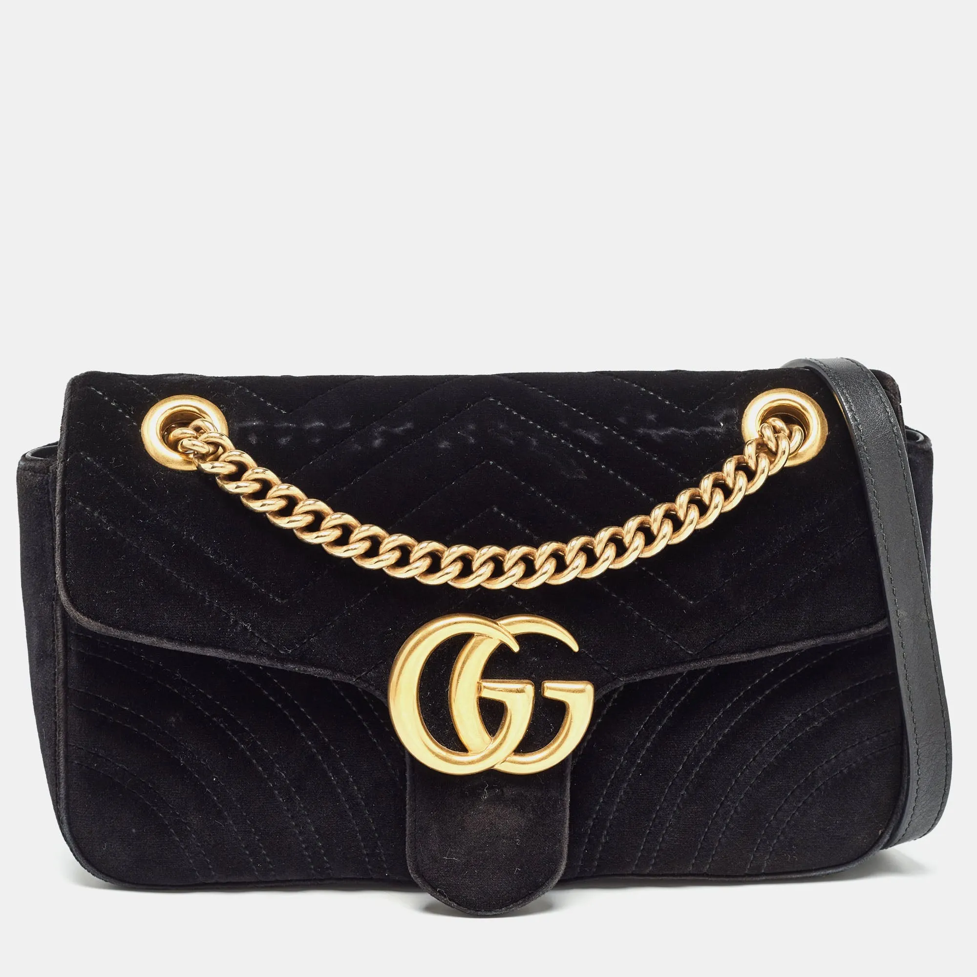 Black Matelass&eacute; Velvet Small GG Marmont Shoulder Bag
