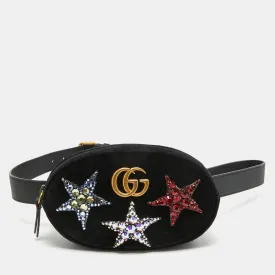 Black Matelass&eacute; Velvet Star Crystal GG Marmont Belt Bag