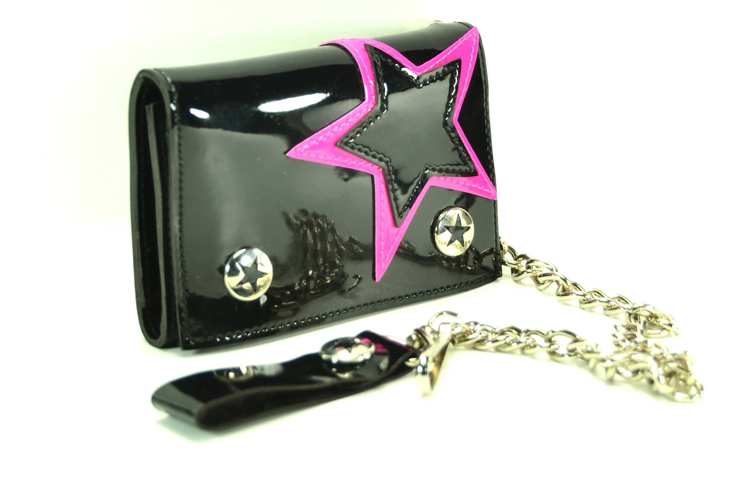 Black Tri Fold Wallet With Black &Amp; Pink Star