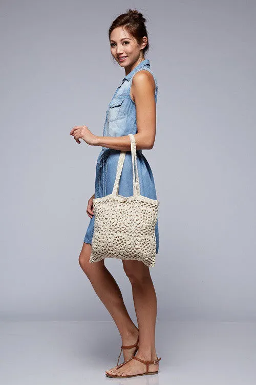 Bohemian Floral Motif Crochet Tote