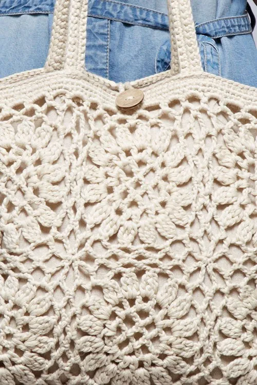 Bohemian Floral Motif Crochet Tote