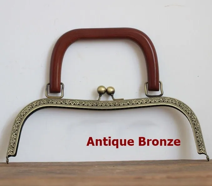 Bronze Square Handle Purse Frame Metal Vintage Snap Clasp For Bag Sewing Clutch Handbag Making Findings Hardware Supply Accessories 26cm