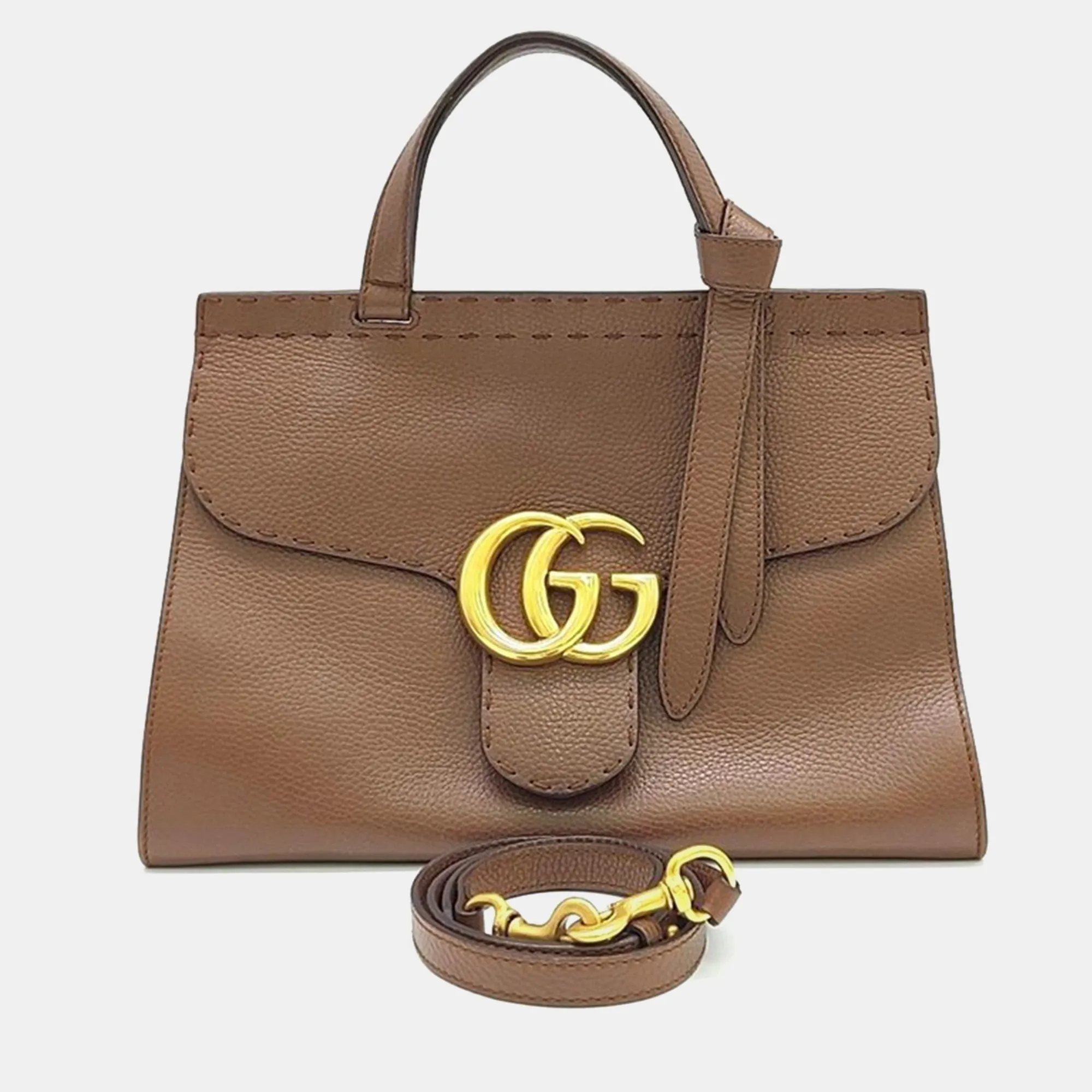 Brown Leather GG Marmont Tote Bag
