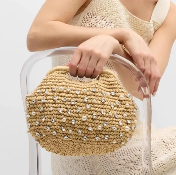 BTB Bardo Embellished Straw Clutch Bag