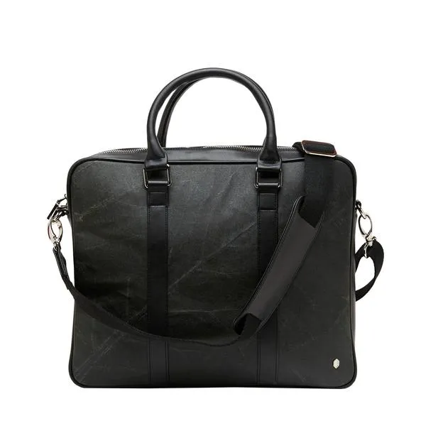 Cambridge Briefcase in Black Leaf Leather