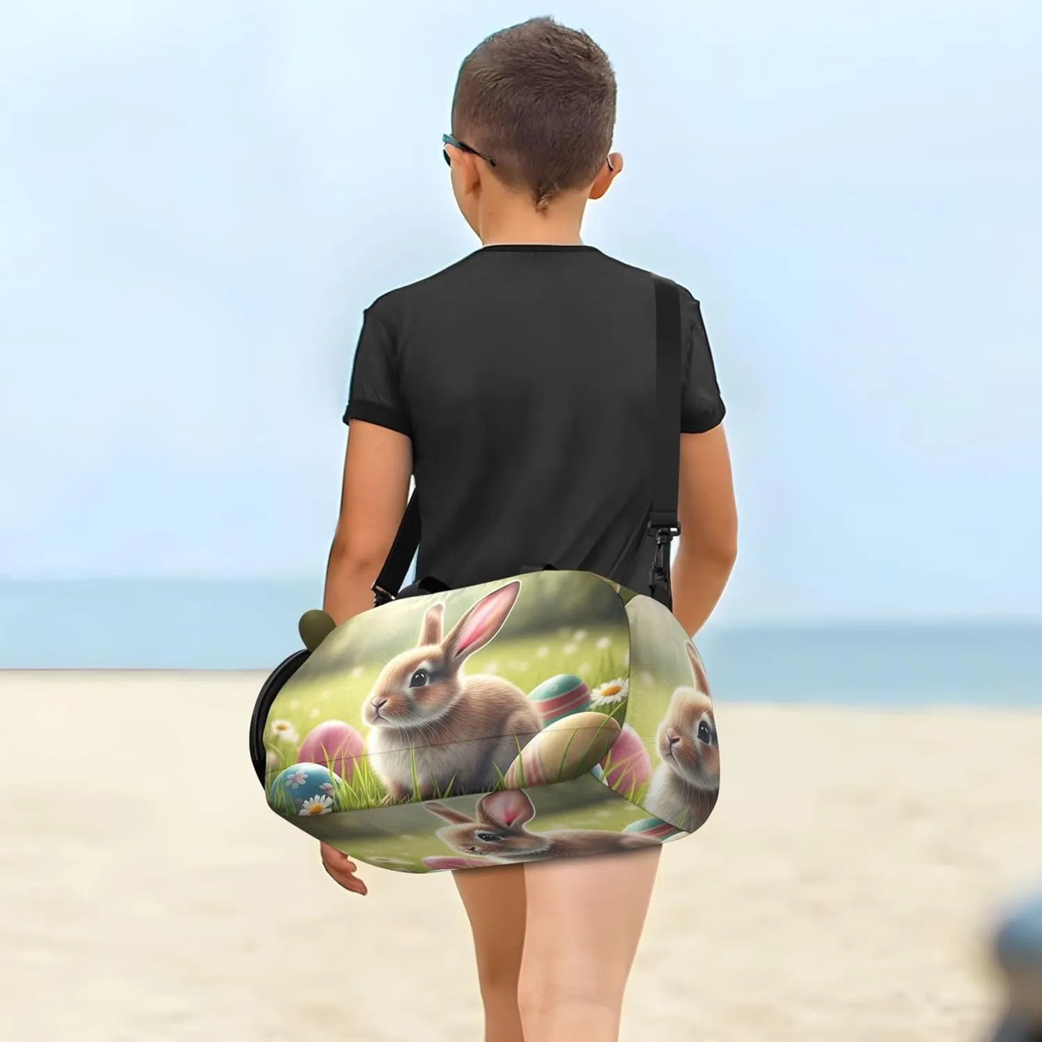Carry on Duffel Bag for Boys Overnight Weekender Duffel Girls Duffle Bags Travel Tote Dance Kids Luggage Cute Bunny Grass Easter Eggs