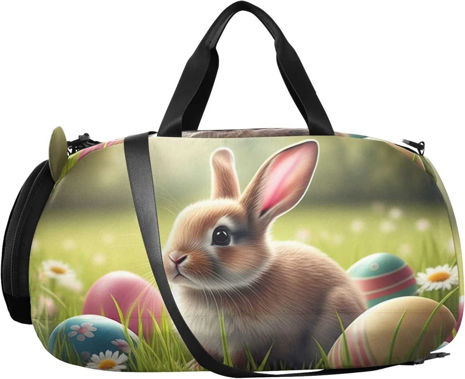 Carry on Duffel Bag for Boys Overnight Weekender Duffel Girls Duffle Bags Travel Tote Dance Kids Luggage Cute Bunny Grass Easter Eggs
