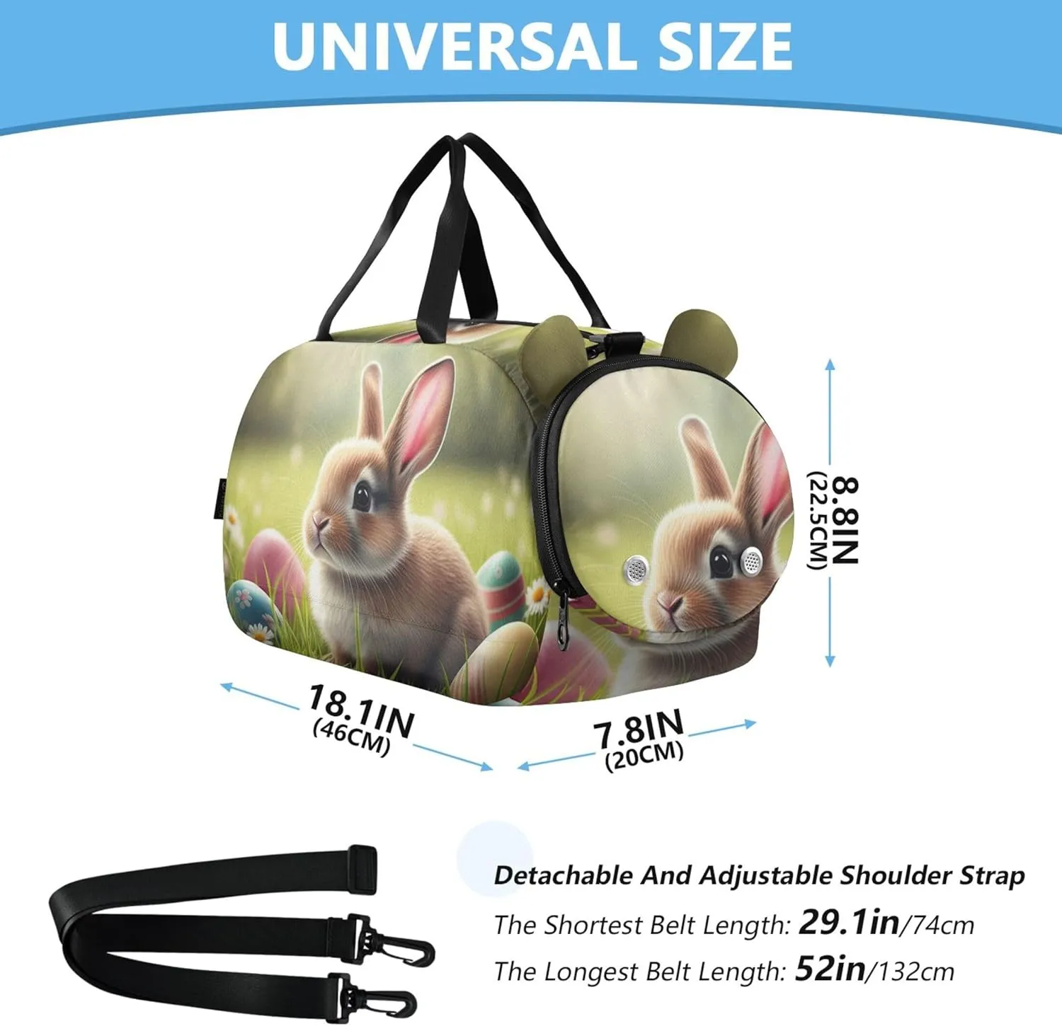Carry on Duffel Bag for Boys Overnight Weekender Duffel Girls Duffle Bags Travel Tote Dance Kids Luggage Cute Bunny Grass Easter Eggs