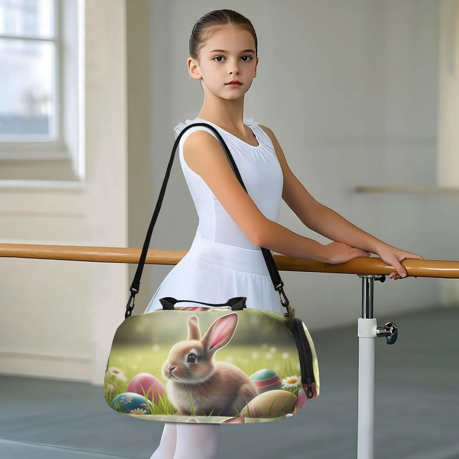 Carry on Duffel Bag for Boys Overnight Weekender Duffel Girls Duffle Bags Travel Tote Dance Kids Luggage Cute Bunny Grass Easter Eggs