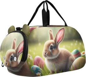Carry on Duffel Bag for Boys Overnight Weekender Duffel Girls Duffle Bags Travel Tote Dance Kids Luggage Cute Bunny Grass Easter Eggs