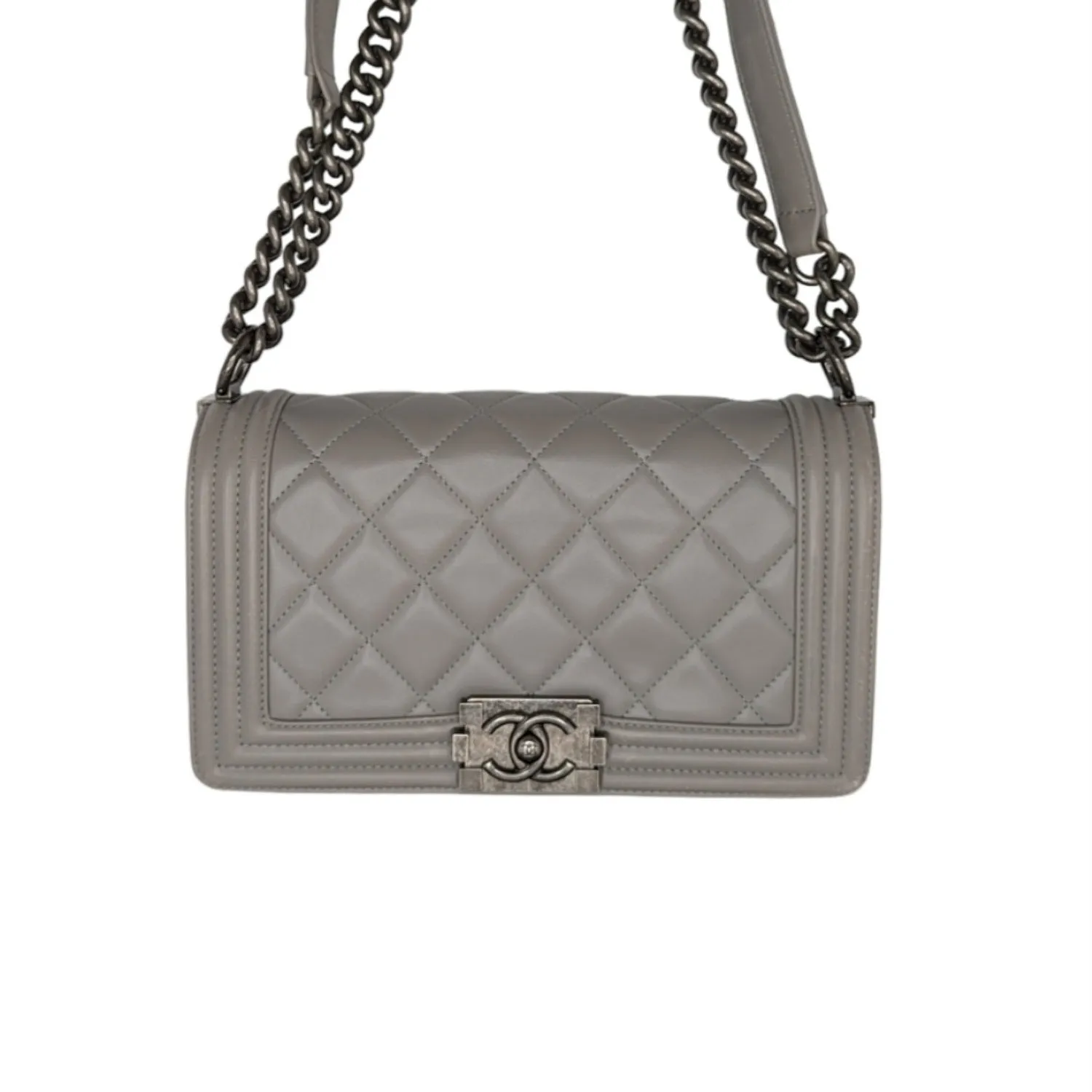 Chanel bag Gray Quilted Calfskin Medium Boy Bag