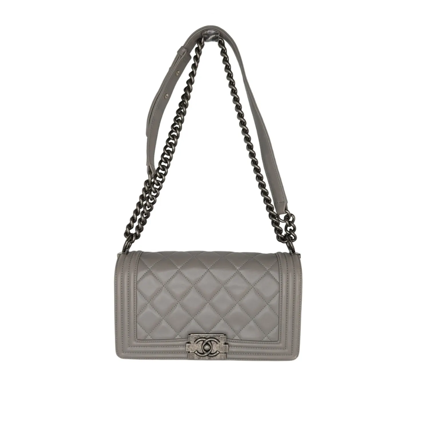 Chanel bag Gray Quilted Calfskin Medium Boy Bag