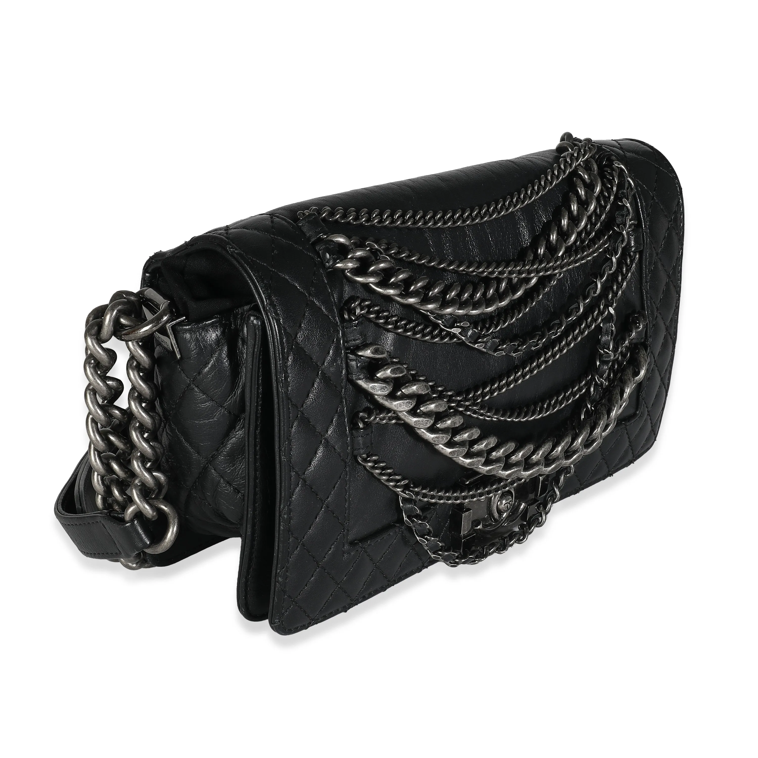 CHANEL Black Lambskin Medium Enchained Boy Bag