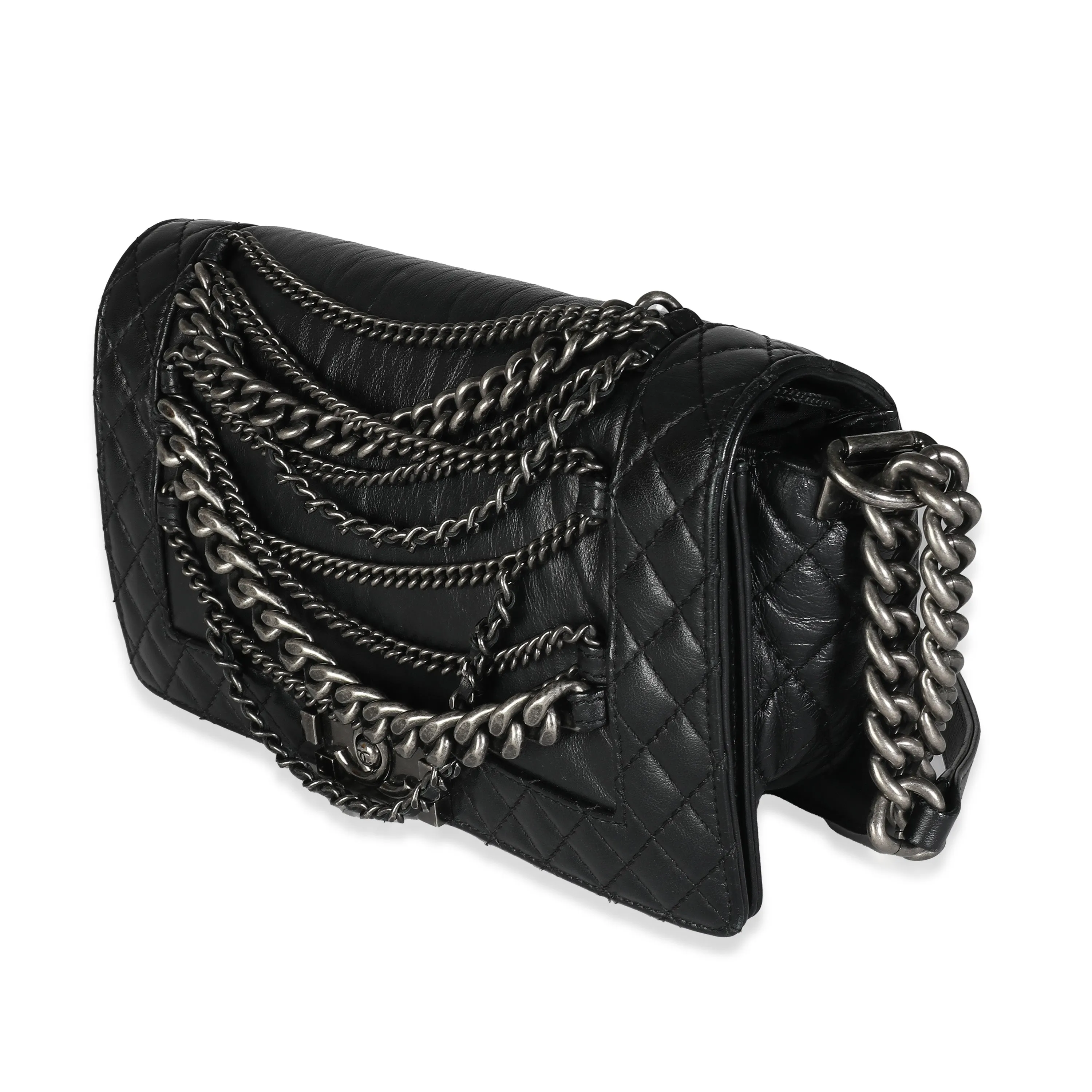 CHANEL Black Lambskin Medium Enchained Boy Bag