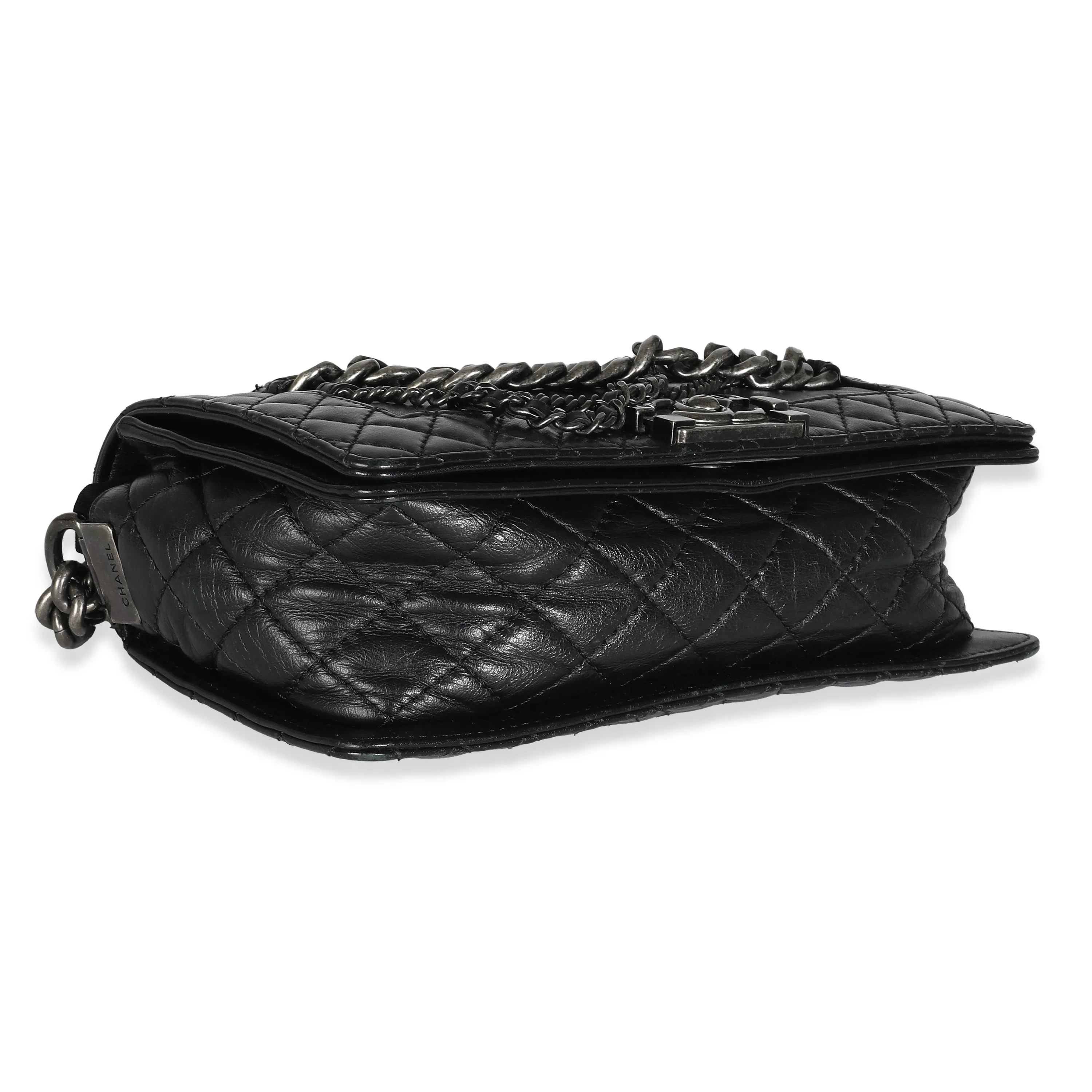 CHANEL Black Lambskin Medium Enchained Boy Bag