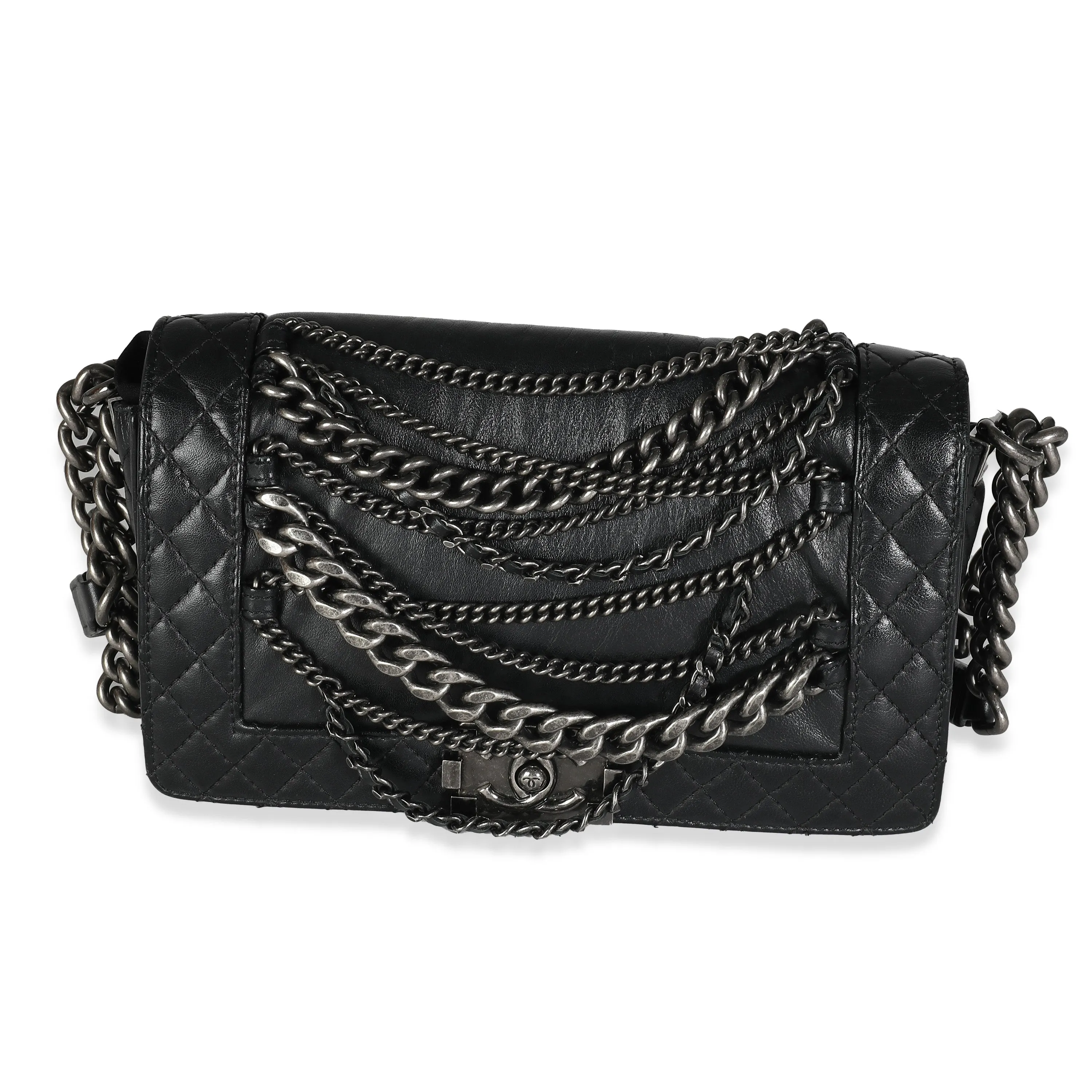 CHANEL Black Lambskin Medium Enchained Boy Bag