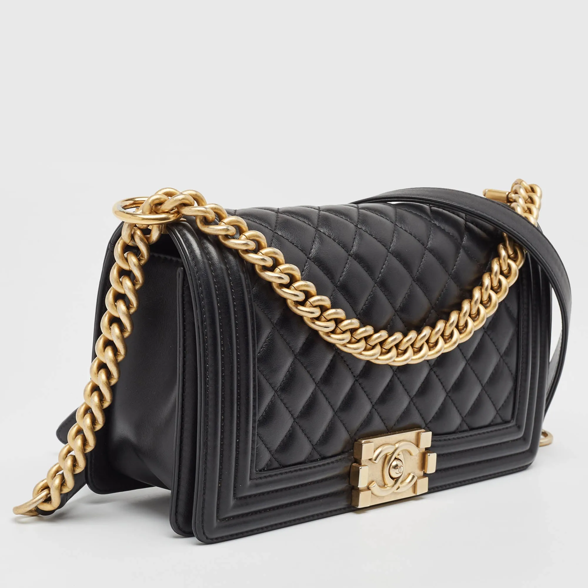 CHANEL Black Quilted Leather Medium Boy New Bag