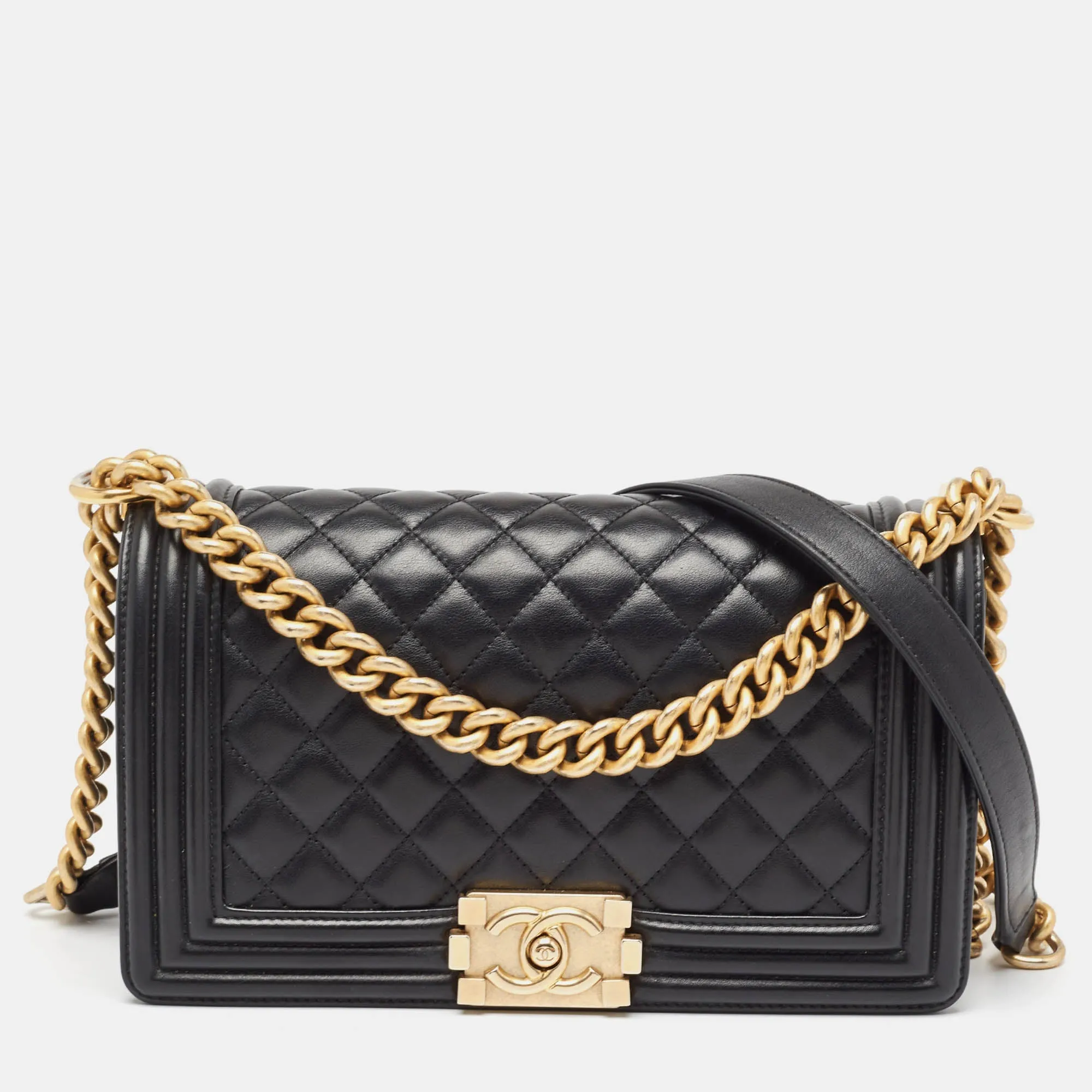 CHANEL Black Quilted Leather Medium Boy New Bag