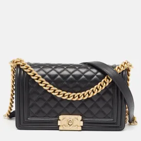 CHANEL Black Quilted Leather Medium Boy New Bag