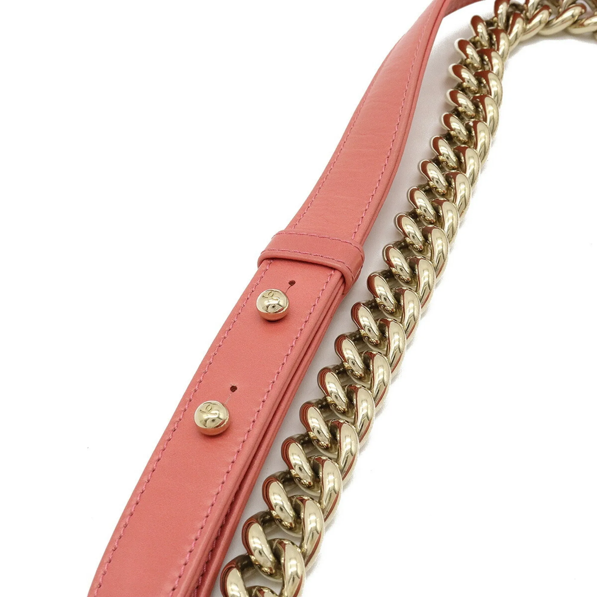 CHANEL Boy Boa Chain Bag Shoulder Clutch Mouton Leather Coral Pink