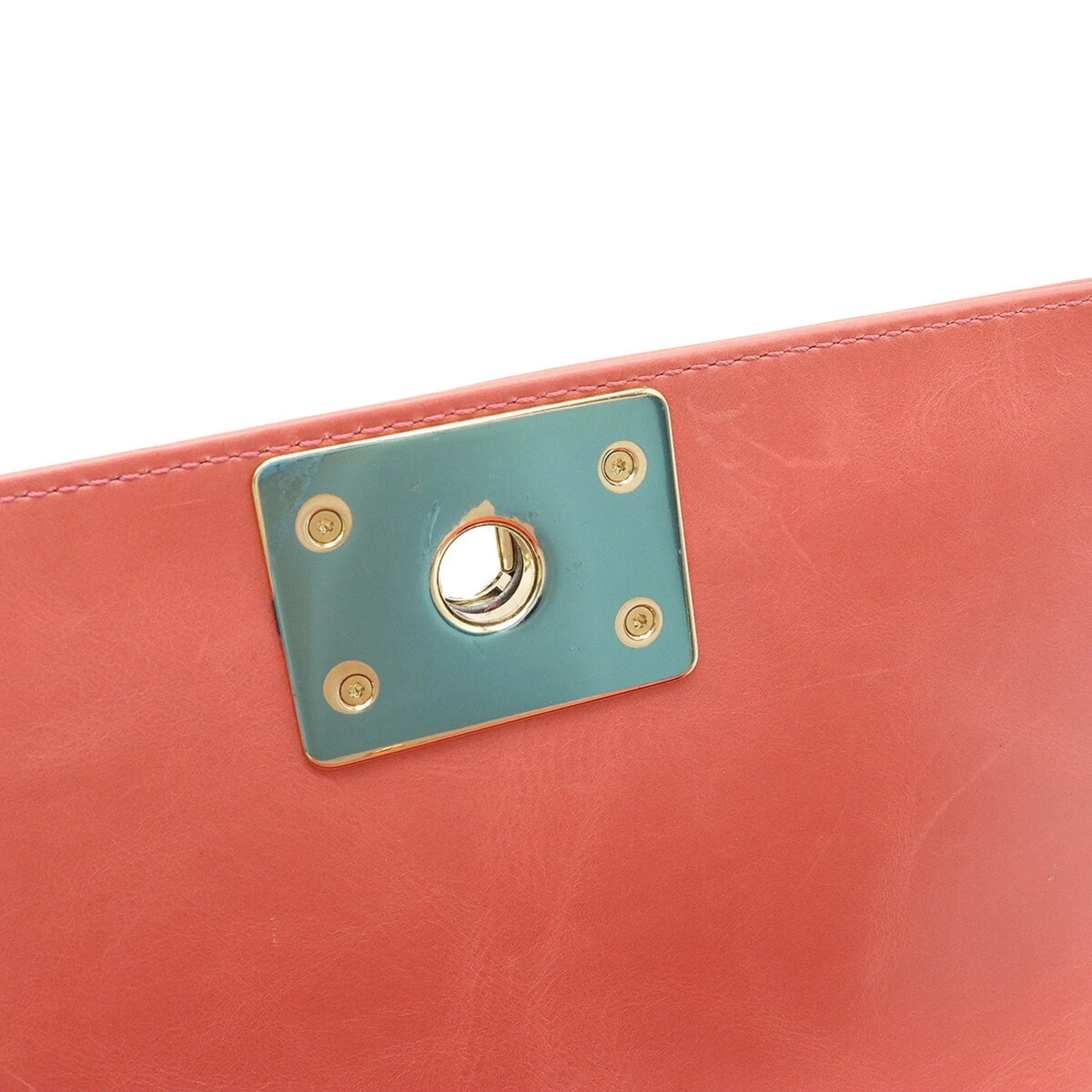 CHANEL Boy Boa Chain Bag Shoulder Clutch Mouton Leather Coral Pink