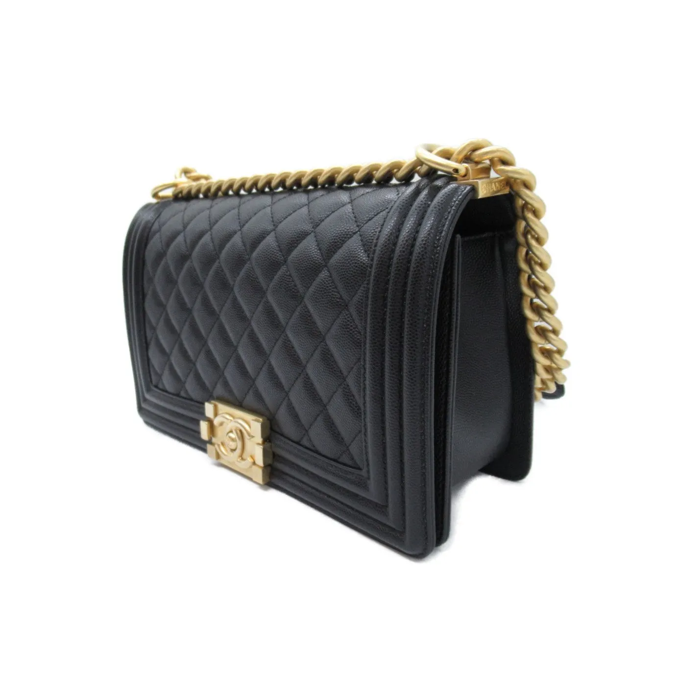 Chanel Boy Caviar Chain Shoulder Bag Black