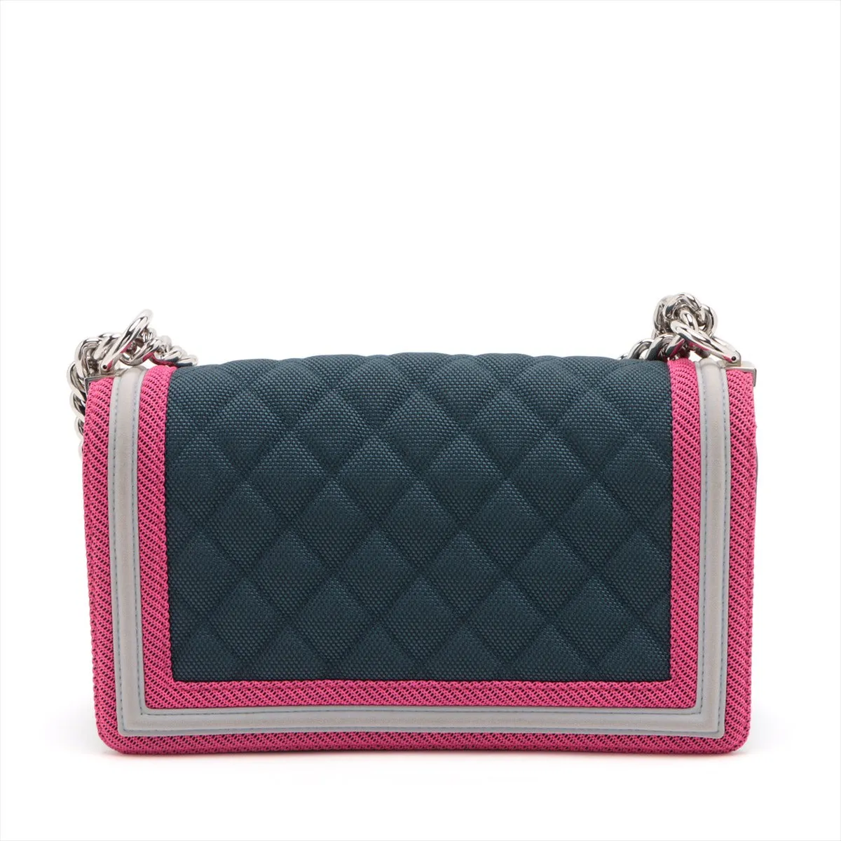 CHANEL Boy Chain Shoulder Bag in Nylon Navy Pink