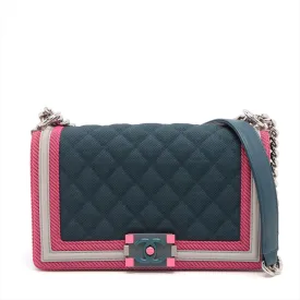 CHANEL Boy Chain Shoulder Bag in Nylon Navy Pink