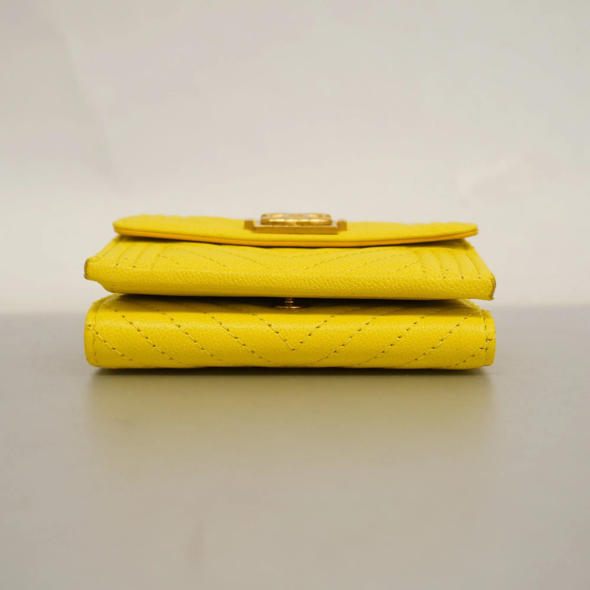 CHANEL  Boy  Tri-fold Wallet Boy  V Stitch Gold Hardware Women's