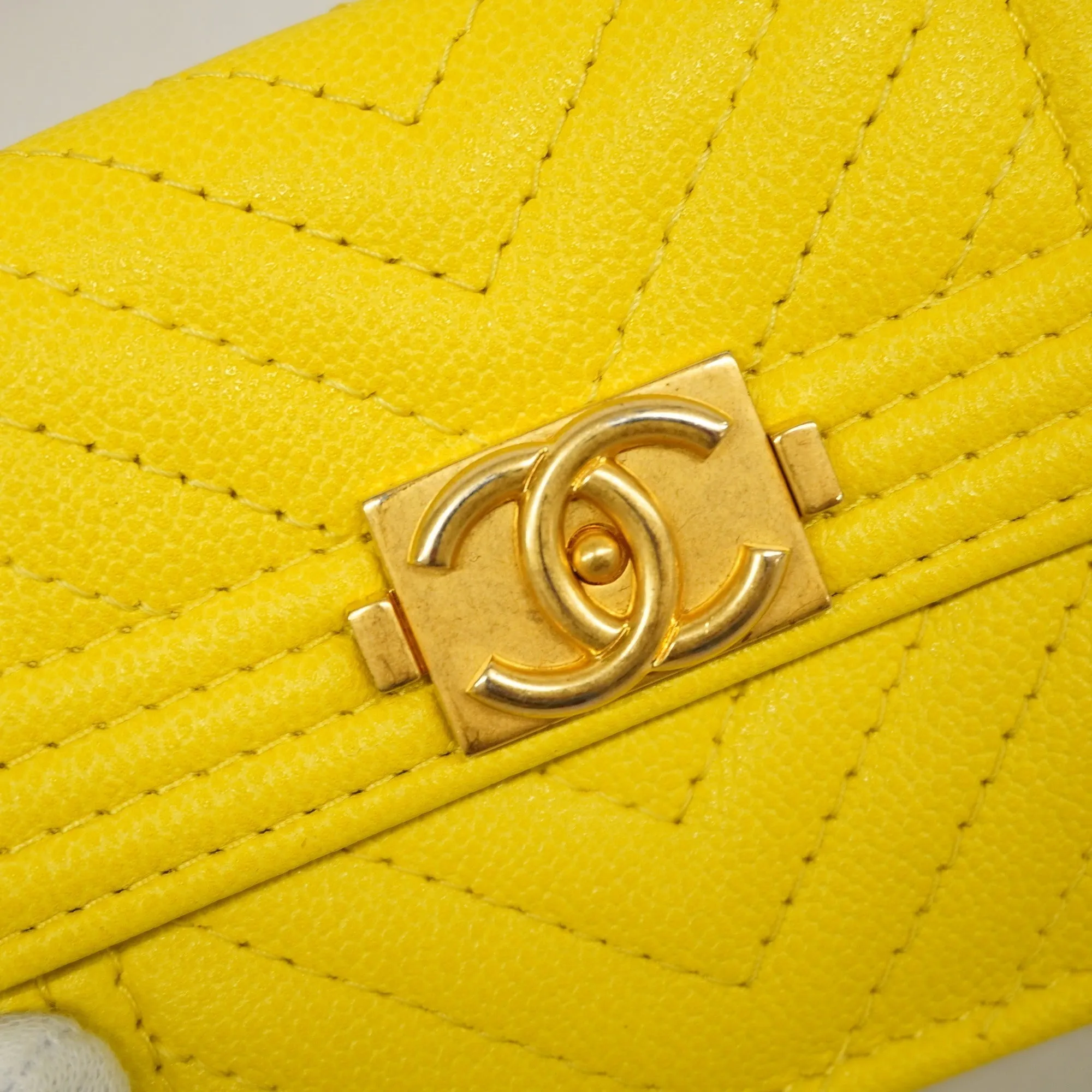 CHANEL  Boy  Tri-fold Wallet Boy  V Stitch Gold Hardware Women's