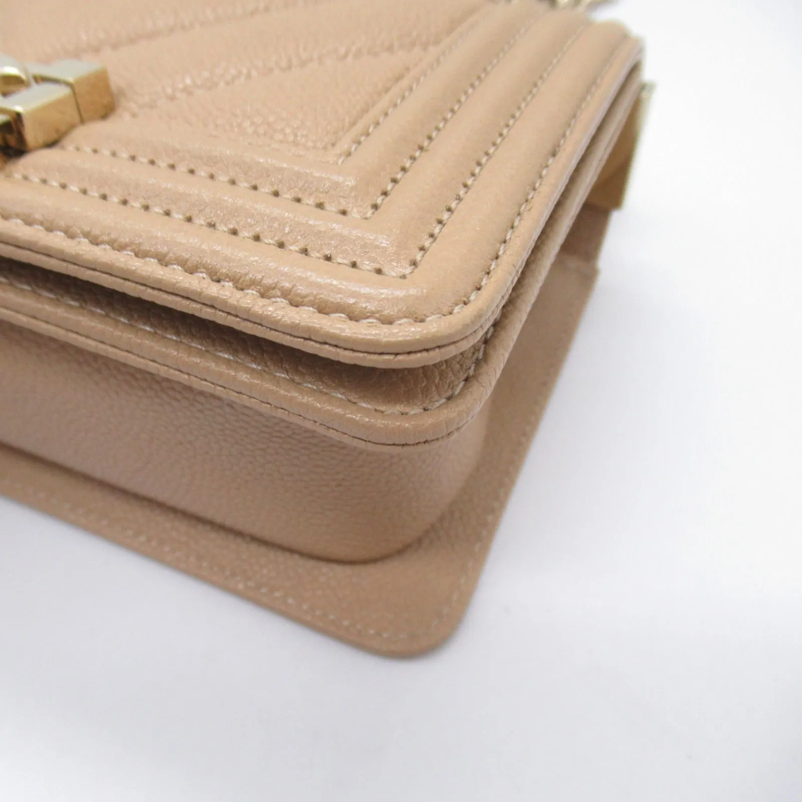 Chanel Boy V-Stitch Caviar Shoulder Bag Beige