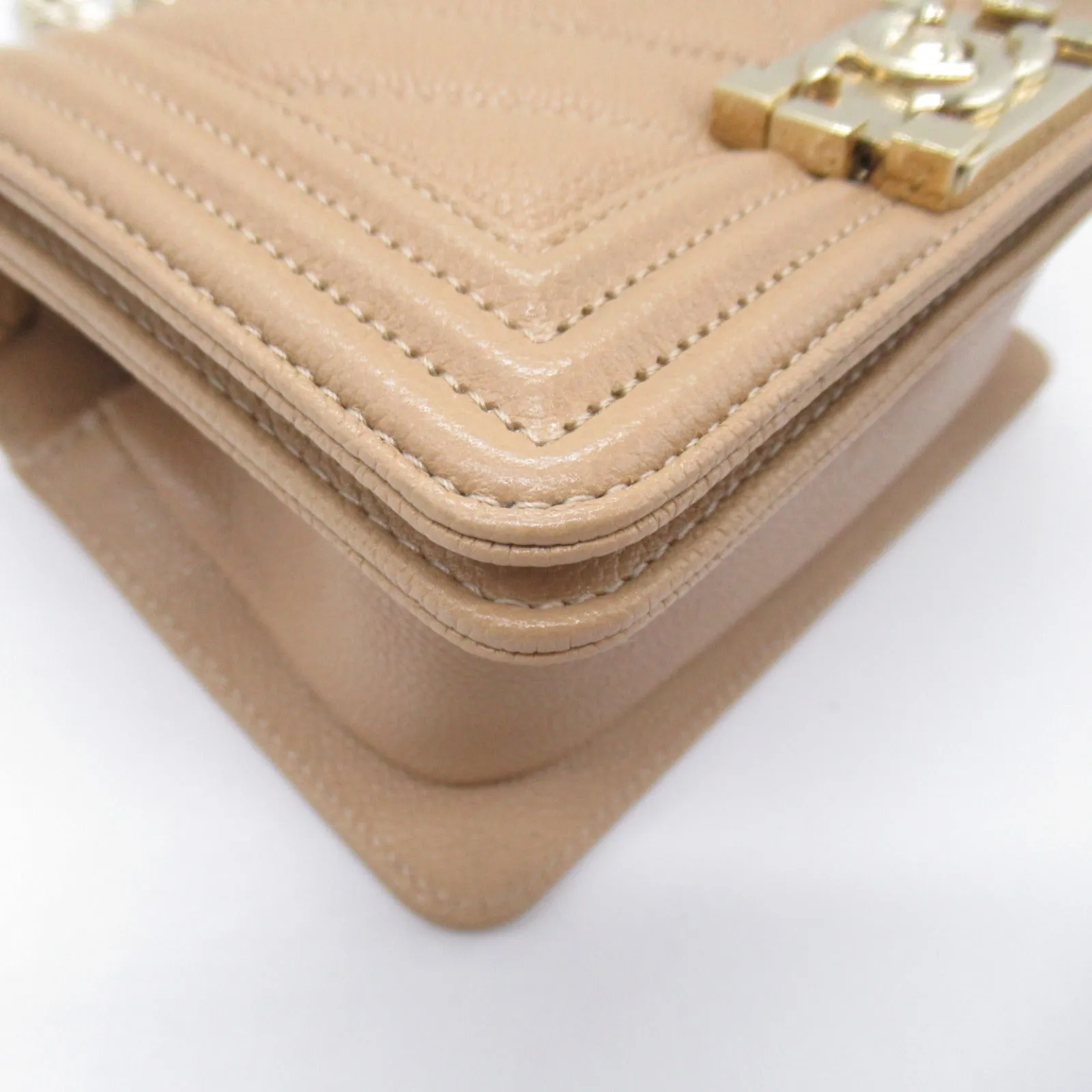 Chanel Boy V-Stitch Caviar Shoulder Bag Beige