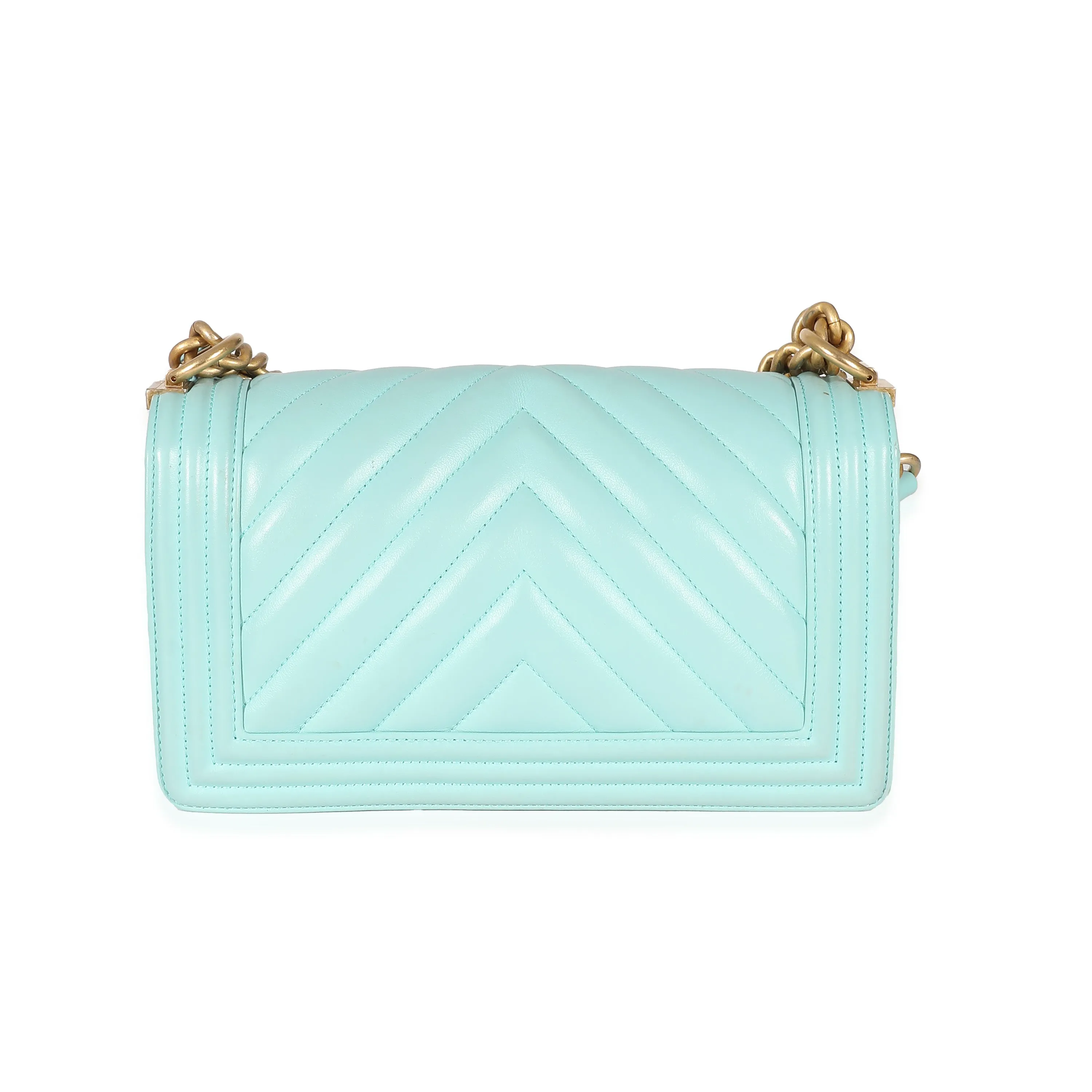 CHANEL Light Blue Chevron Lambskin Medium Boy Bag