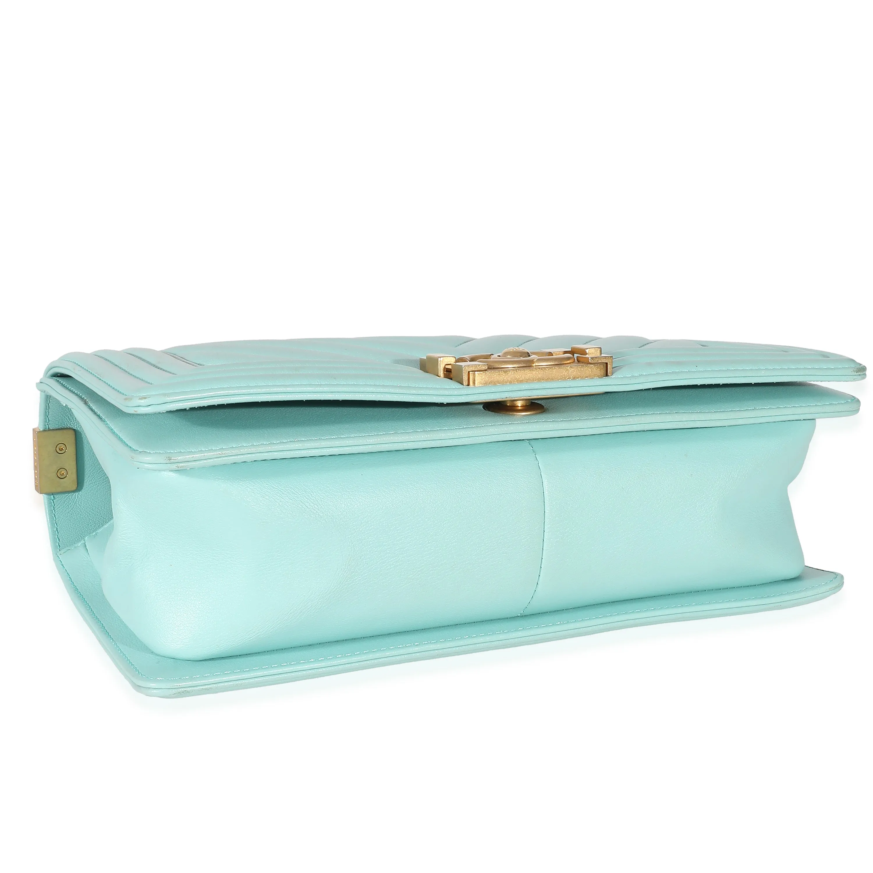 CHANEL Light Blue Chevron Lambskin Medium Boy Bag