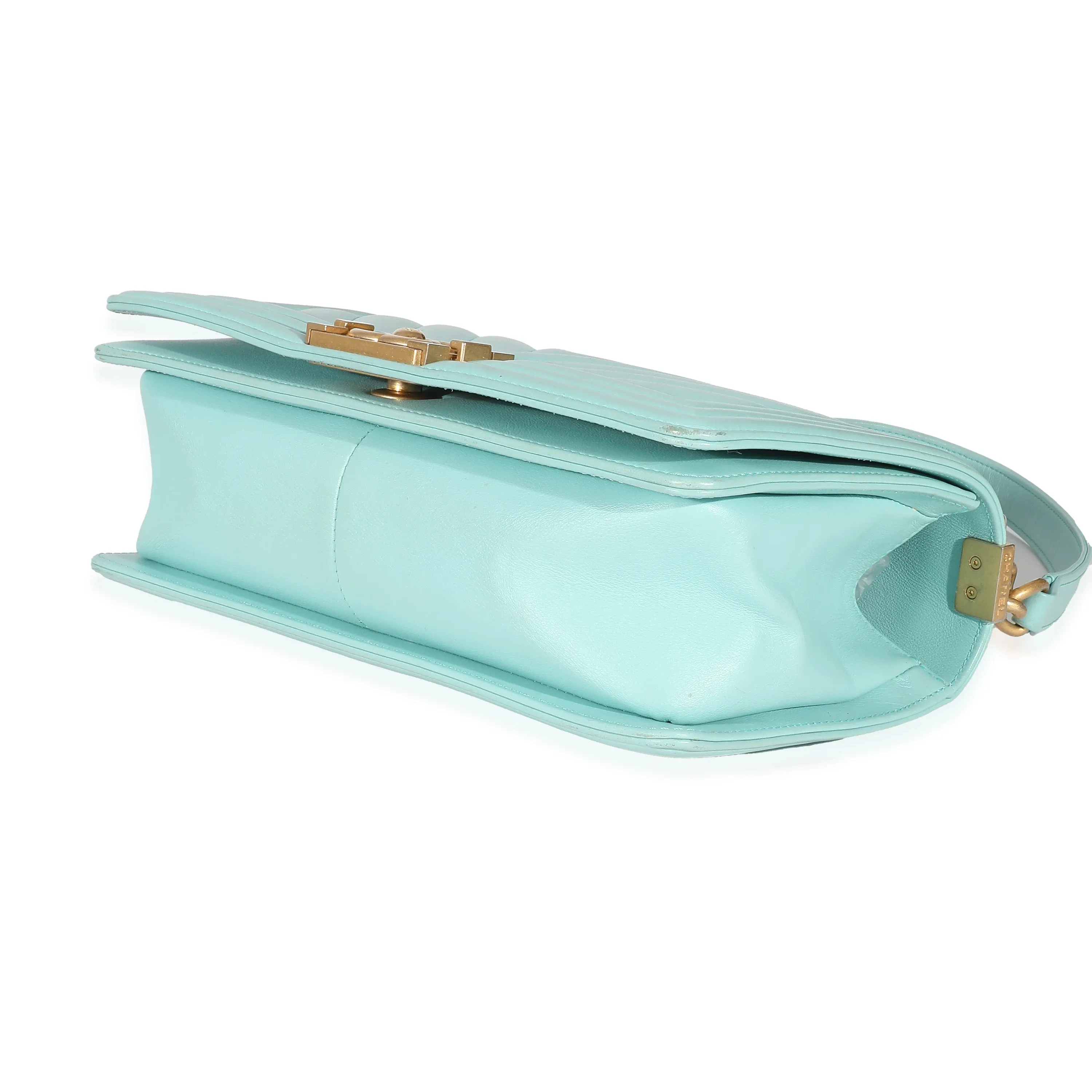 CHANEL Light Blue Chevron Lambskin Medium Boy Bag
