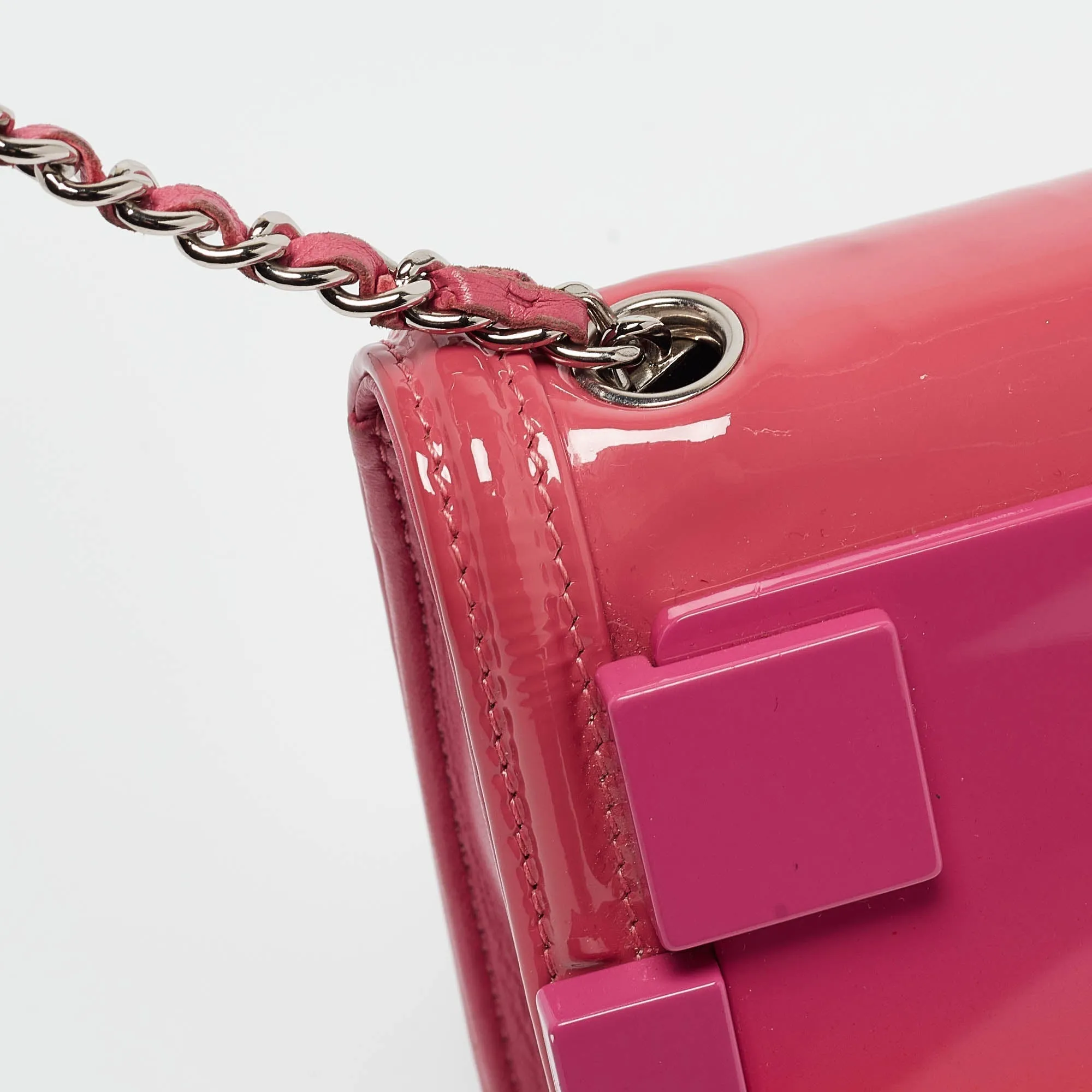 CHANEL Pink/Orange Plexiglass and Patent Leather Small Boy Brick Flap Bag