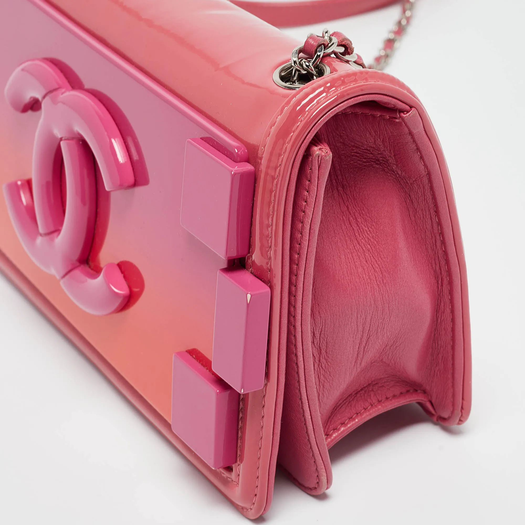 CHANEL Pink/Orange Plexiglass and Patent Leather Small Boy Brick Flap Bag