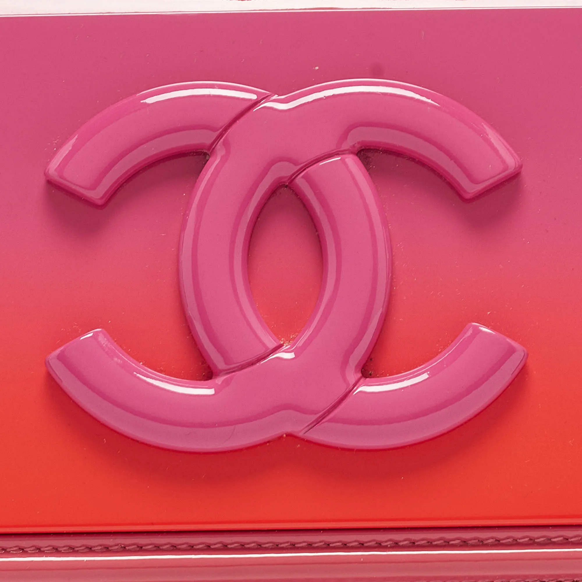 CHANEL Pink/Orange Plexiglass and Patent Leather Small Boy Brick Flap Bag