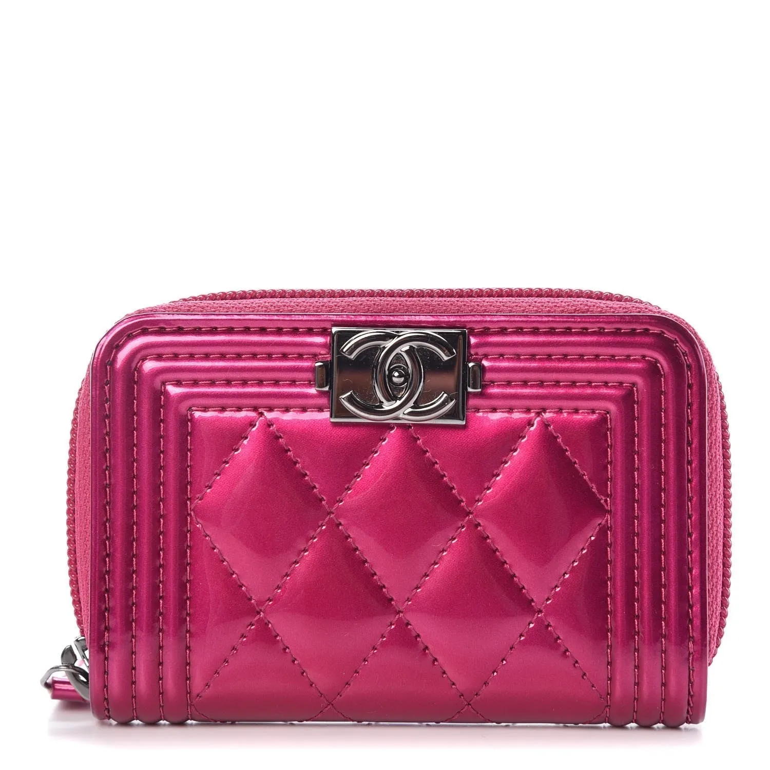 CHANEL QUILTED ZIP AROUND BOY COIN PURSE