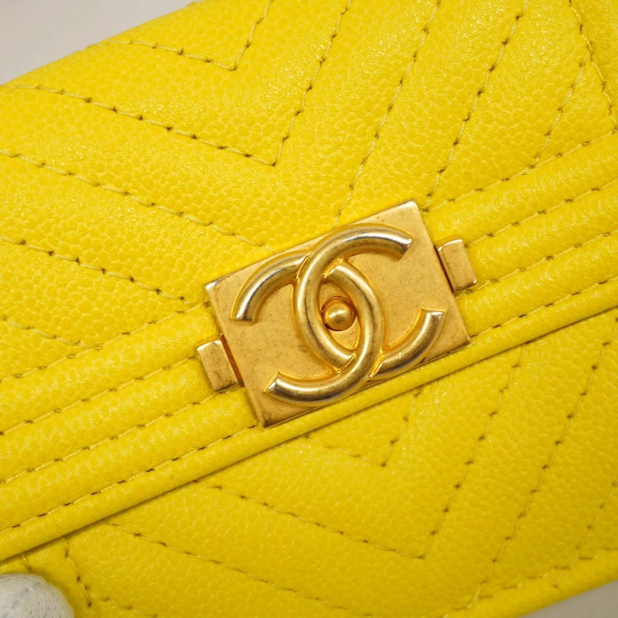 Chanelauth  Boy  Tri-fold Wallet Boy  V Stitch Gold Hardware Women's